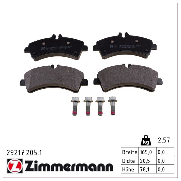 ZIMMERMANN Bremseklodser 292172051 bagaksel for MERCEDES-BENZ VAG