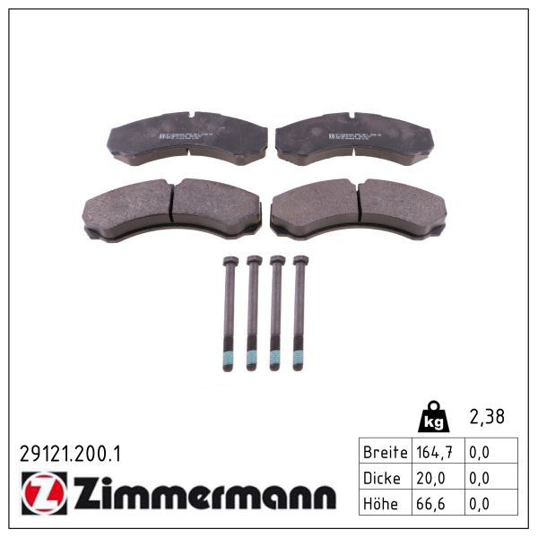 ZIMMERMANN Bremseklodser 291212001 for IVECO RENAULT TRUCKS
