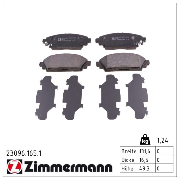 ZIMMERMANN Bremseklodser 230961651 foraksel for HONDA
