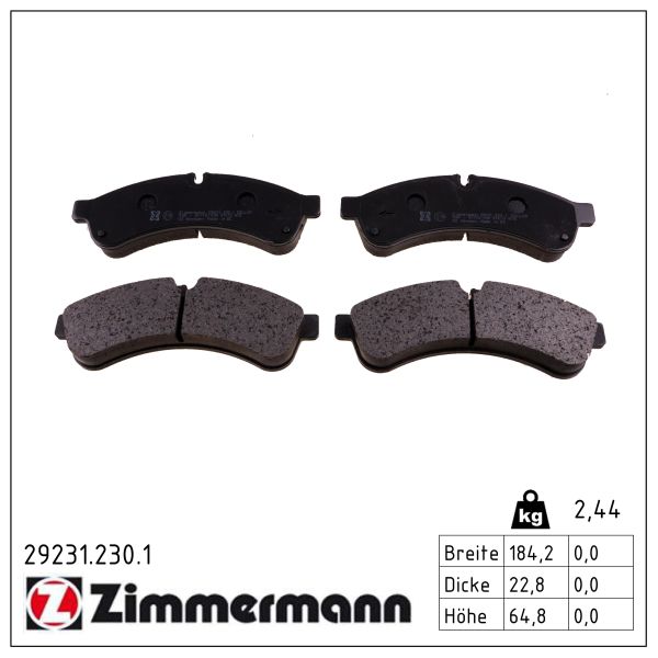 ZIMMERMANN Bremseklodser 292312301 bagaksel for IVECO