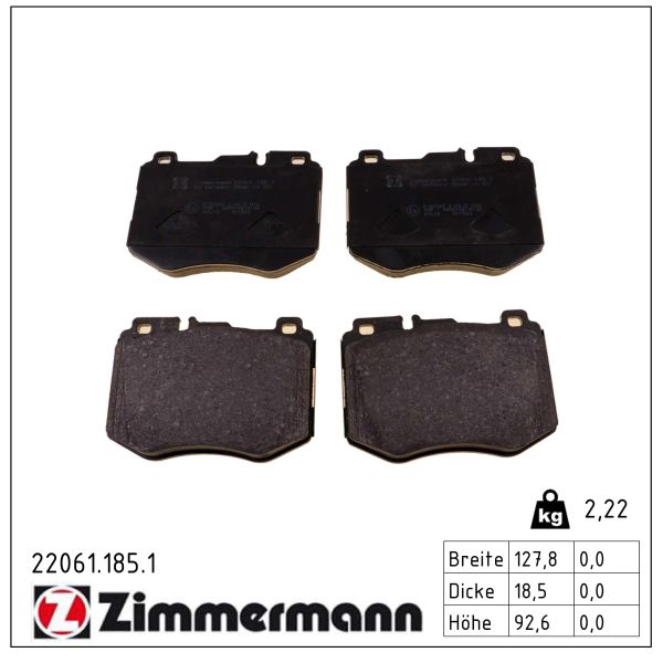 ZIMMERMANN Bremseklodser 220611851 foraksel for MERCEDES-BENZ (BBDC) MERCEDES-BENZ