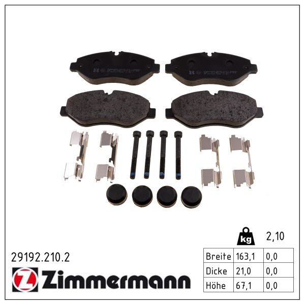 ZIMMERMANN Bremseklodser 291922102 foraksel for MERCEDES-BENZ VAG