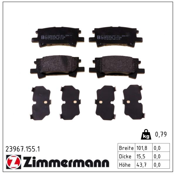 ZIMMERMANN Bremseklodser 239671551 bagaksel for LEXUS