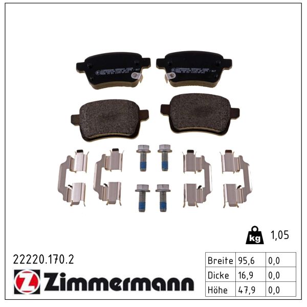 ZIMMERMANN Bremseklodser 222201702 bagaksel for OPEL FIAT GENERAL MOTORS