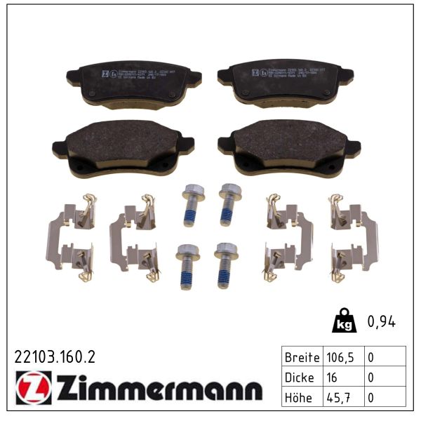 ZIMMERMANN Bremseklodser 221031602 bagaksel for RENAULT
