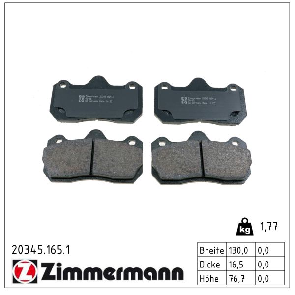ZIMMERMANN Bremseklodser 203451651 foraksel for RENAULT VAG