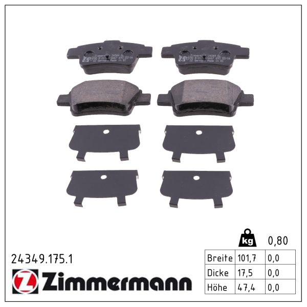 ZIMMERMANN Bremseklodser 243491751 bagaksel for OPEL FIAT GENERAL MOTORS