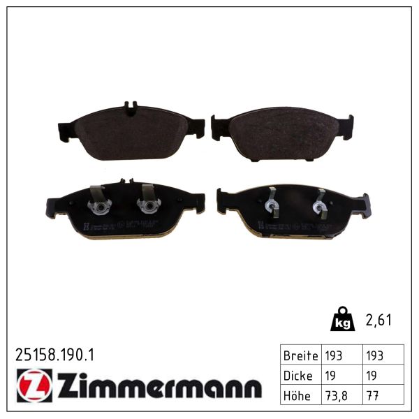 ZIMMERMANN Bremseklodser 251581901 foraksel for MERCEDES-BENZ