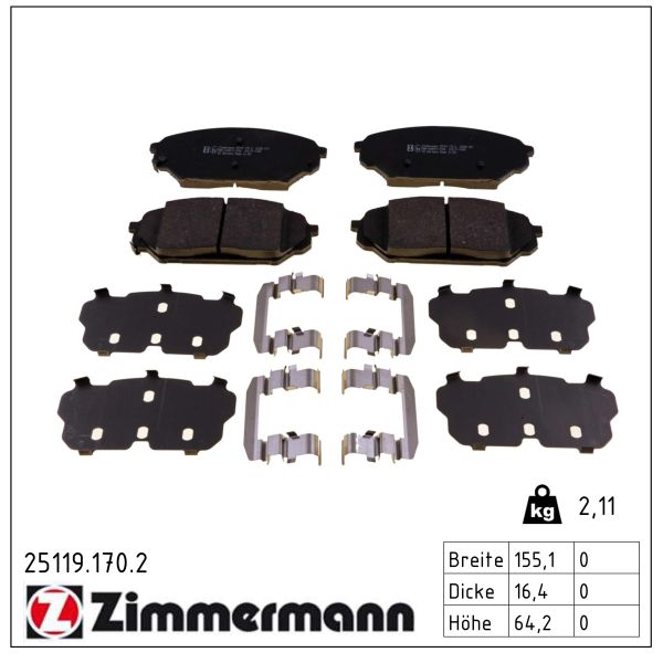 ZIMMERMANN Bremseklodser 251191702 foraksel for HYUNDAI
