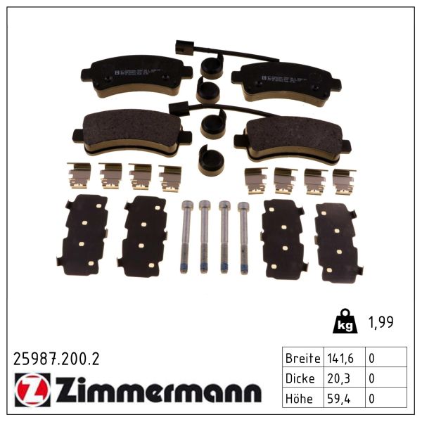 ZIMMERMANN Bremseklodser 259872002 bagaksel for FIAT CITROËN/PEUGEOT