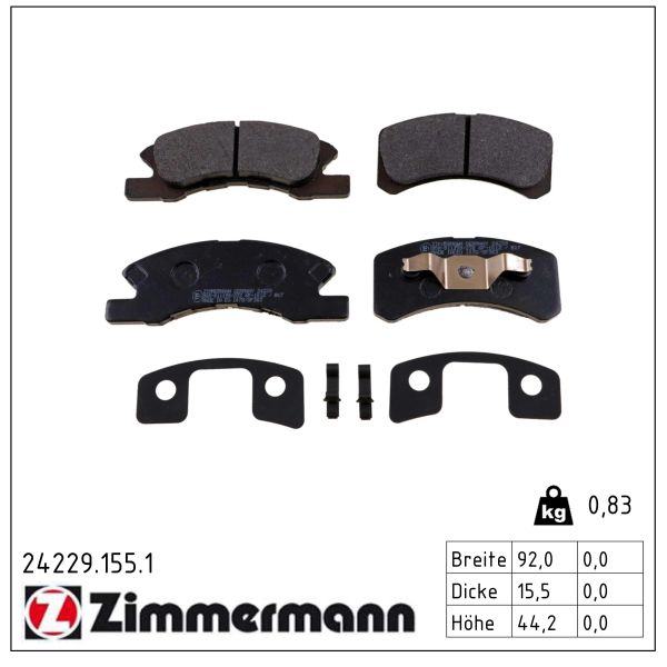 ZIMMERMANN Bremseklodser 242291551 foraksel for DAIHATSU MITSUBISHI
