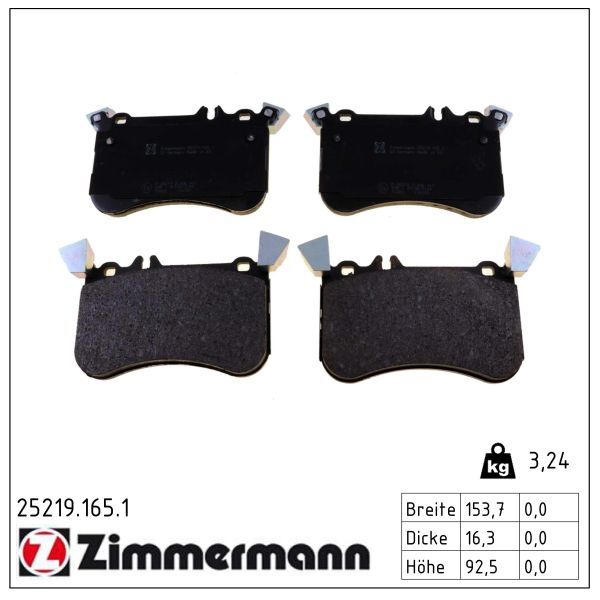ZIMMERMANN Bremseklodser 252191651 foraksel for MERCEDES-BENZ