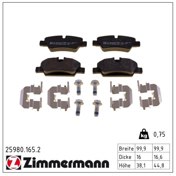 ZIMMERMANN Bremseklodser 259801652 bagaksel for MINI