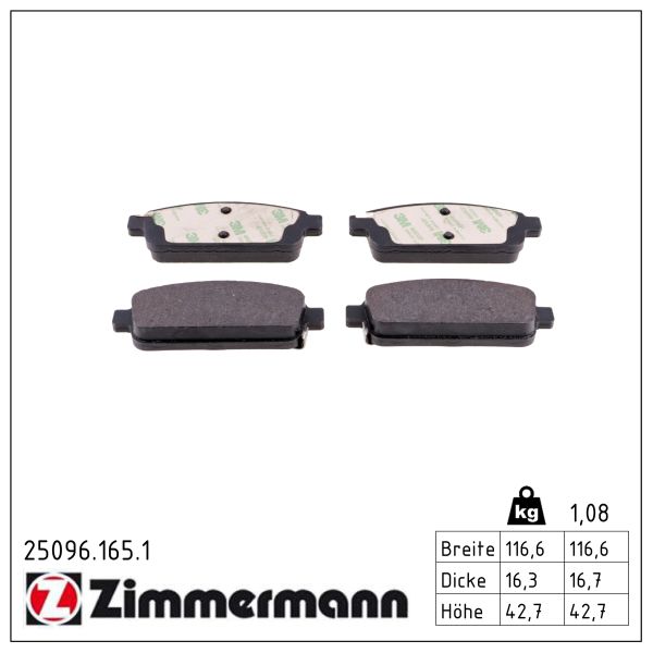 ZIMMERMANN Bremseklodser 250961651 bagaksel for OPEL GENERAL MOTORS CHEVROLET (SGM)