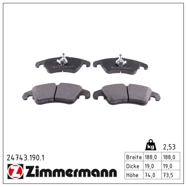 ZIMMERMANN Bremseklodser 247431901 foraksel for FORD AUDI (FAW) VAG
