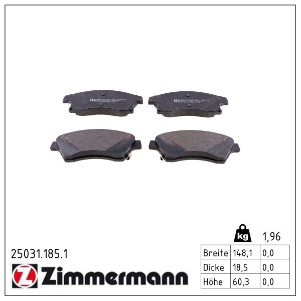 ZIMMERMANN Bremseklodser 250311851 foraksel for OPEL GENERAL MOTORS CHEVROLET (SGM)