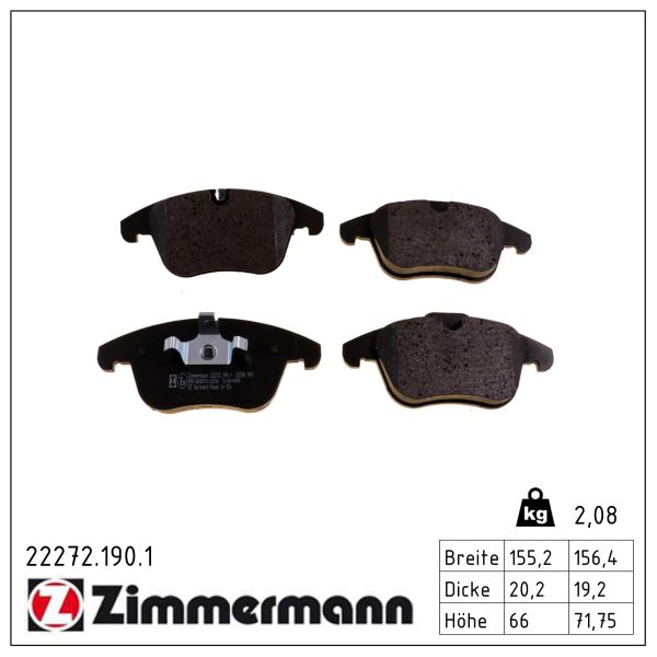 ZIMMERMANN Bremseklodser 222721901 foraksel for JAGUAR