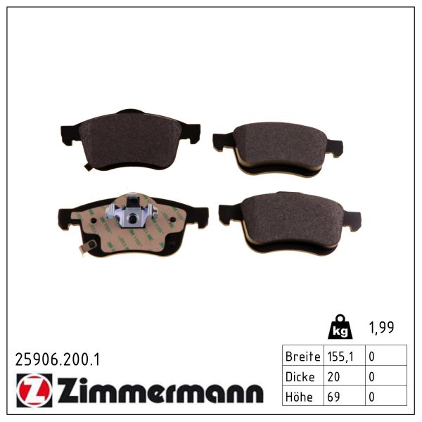 ZIMMERMANN Bremseklodser 259062001 foraksel for FIAT