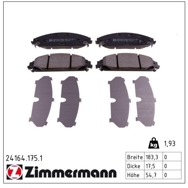 ZIMMERMANN Bremseklodser 241641751 foraksel for CHRYSLER DODGE LANCIA