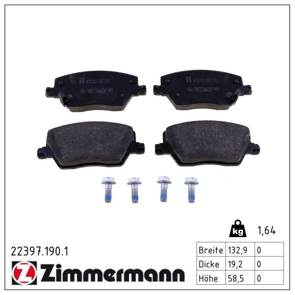 ZIMMERMANN Bremseklodser 223971901 foraksel for FIAT