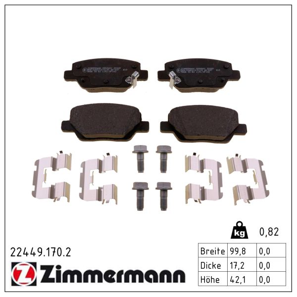 ZIMMERMANN Bremseklodser 224491702 bagaksel for FIAT