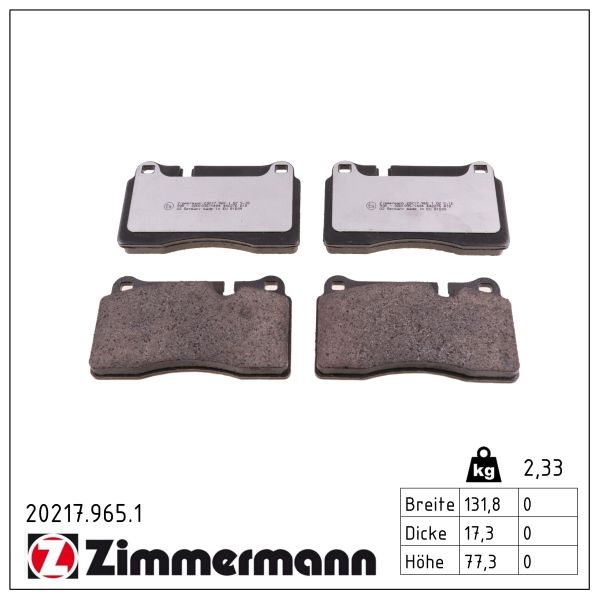 ZIMMERMANN Bremseklodser 202179651 foraksel for LAND ROVER