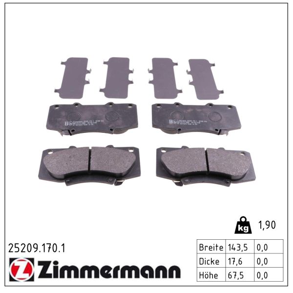 ZIMMERMANN Bremseklodser 252091701 foraksel for TOYOTA