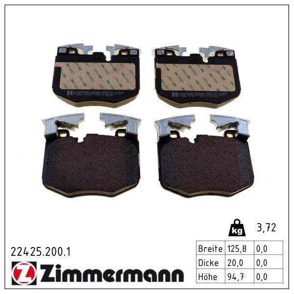 ZIMMERMANN Bremseklodser 224252001 foraksel for BMW TOYOTA
