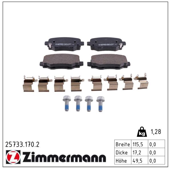 ZIMMERMANN Bremseklodser 257331702 bagaksel for JEEP (GAC FCA) ALFA ROMEO JEEP
