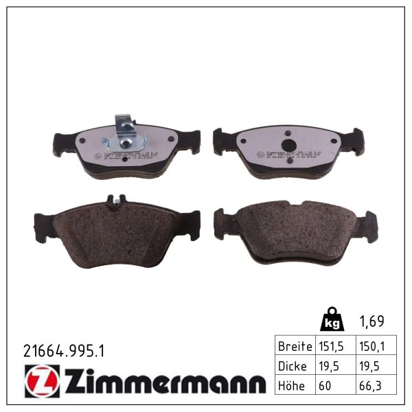 ZIMMERMANN Bremseklodser 216649951 foraksel for MERCEDES-BENZ