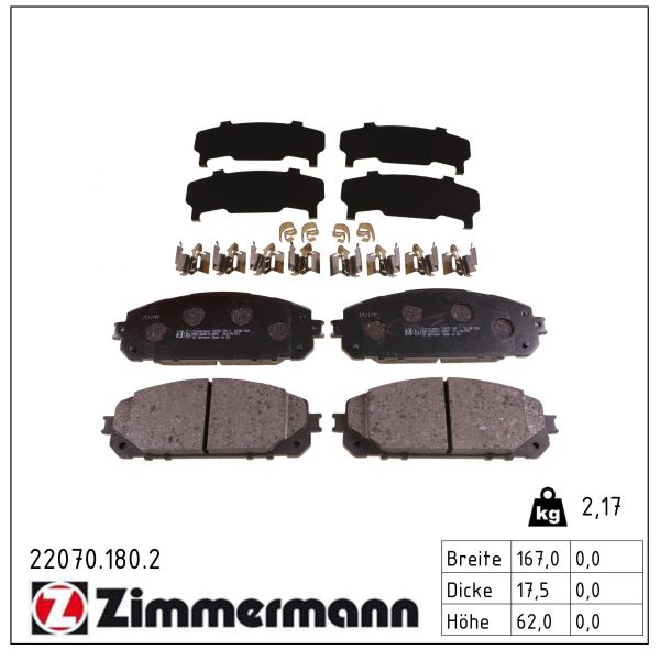 ZIMMERMANN Bremseklodser 220701802 foraksel for JEEP JEEP (GAC FCA)