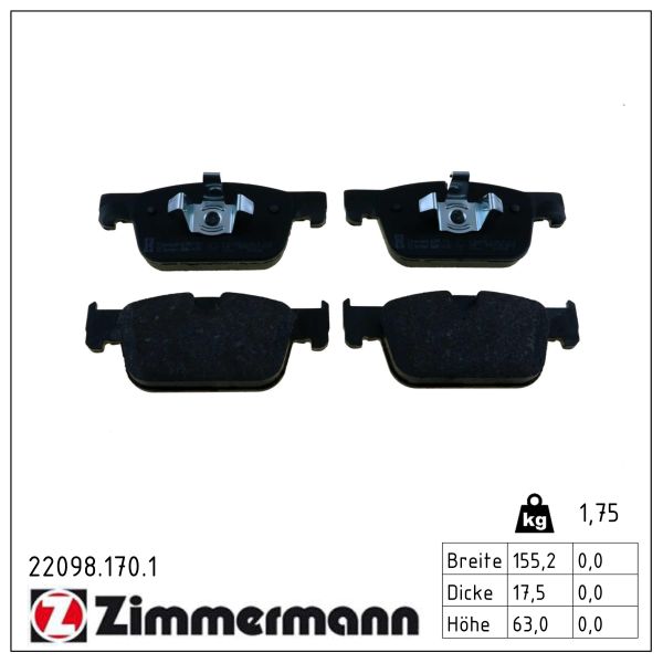 ZIMMERMANN Bremseklodser 220981701 foraksel for VOLVO