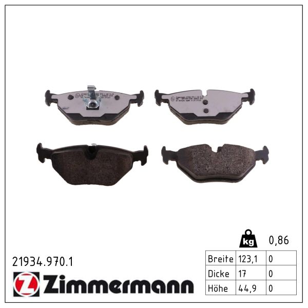 ZIMMERMANN Bremseklodser 219349701 bagaksel for ROVER SAAB BMW (BRILLIANCE) BMW MG