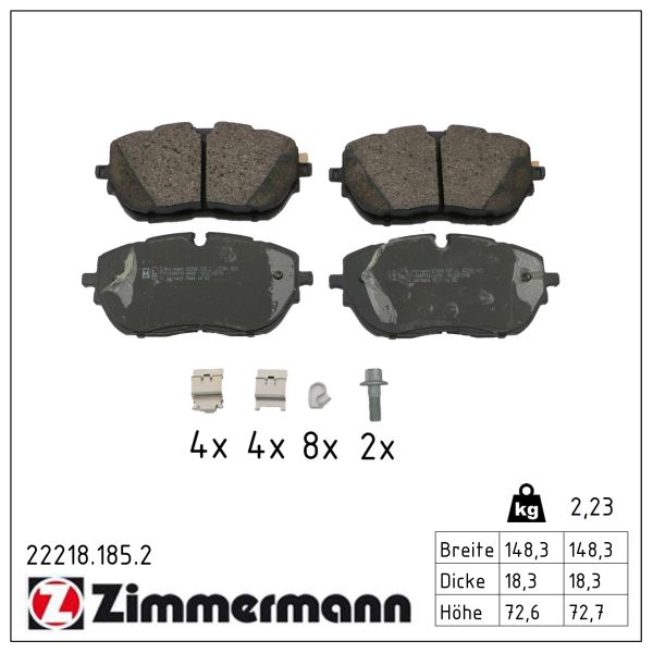 ZIMMERMANN Bremseklodser 222181852 foraksel for CITROËN/PEUGEOT