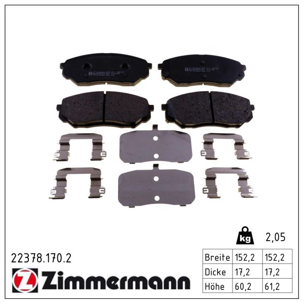 ZIMMERMANN Bremseklodser 223781702 foraksel for HYUNDAI KIA