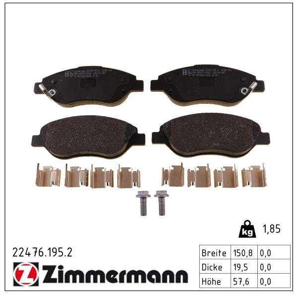 ZIMMERMANN Bremseklodser 224761952 foraksel for FIAT