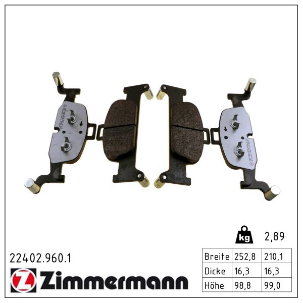 ZIMMERMANN Bremseklodser 224029601 foraksel for AUDI AUDI (FAW)