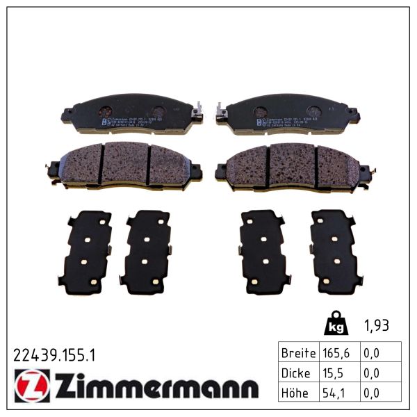 ZIMMERMANN Bremseklodser 224391551 foraksel for NISSAN