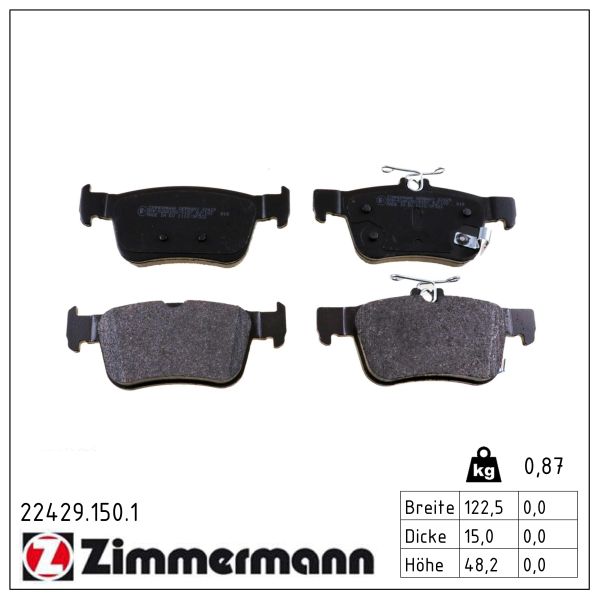 ZIMMERMANN Bremseklodser 224291501 bagaksel for HONDA HONDA (DONGFENG)