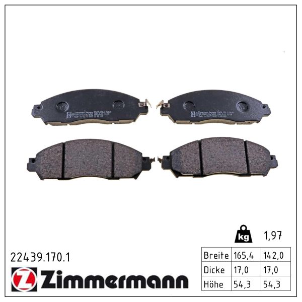 ZIMMERMANN Bremseklodser 224391701 foraksel for NISSAN