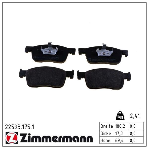 ZIMMERMANN Bremseklodser 225931751 foraksel for FIAT CITROËN/PEUGEOT TOYOTA