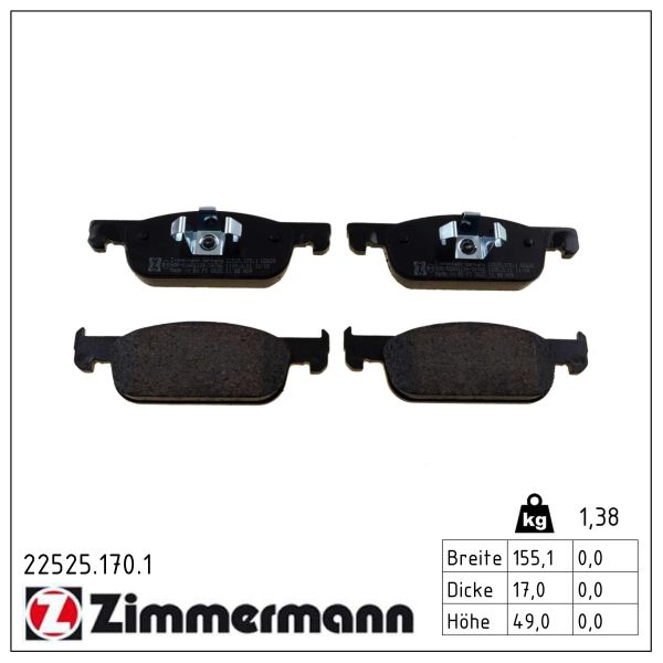 ZIMMERMANN Bremseklodser 225251701 foraksel for RENAULT