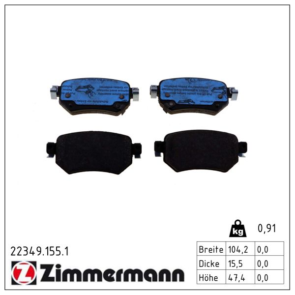 ZIMMERMANN Bremseklodser 223491551 bagaksel for MAZDA
