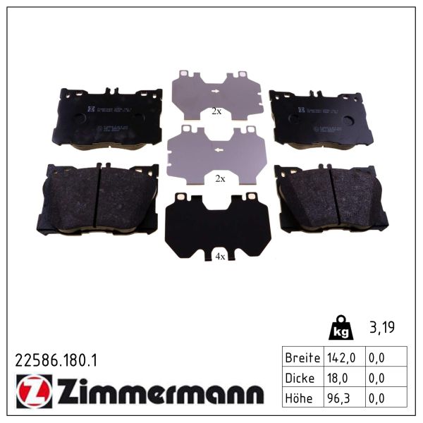 ZIMMERMANN Bremseklodser 225861801 foraksel for MERCEDES-BENZ