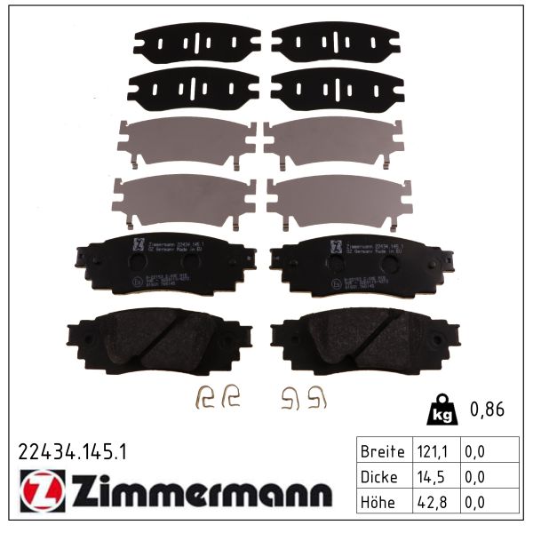 ZIMMERMANN Bremseklodser 224341451 bagaksel for TOYOTA LEXUS