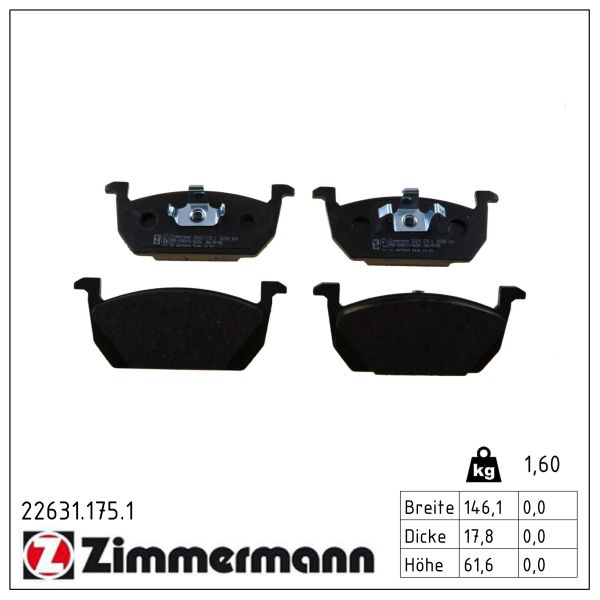 ZIMMERMANN Bremseklodser 226311751 foraksel for VAG