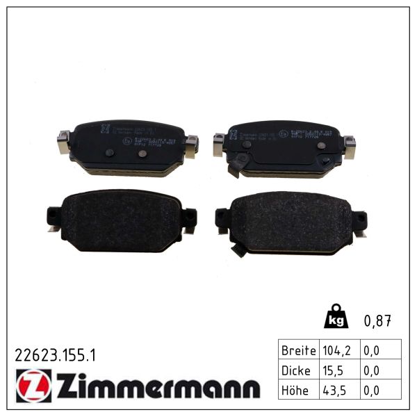 ZIMMERMANN Bremseklodser 226231551 bagaksel for MAZDA