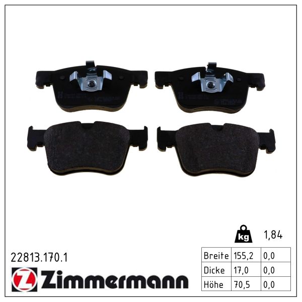 ZIMMERMANN Bremseklodser 228131701 foraksel for OPEL CITROËN/PEUGEOT