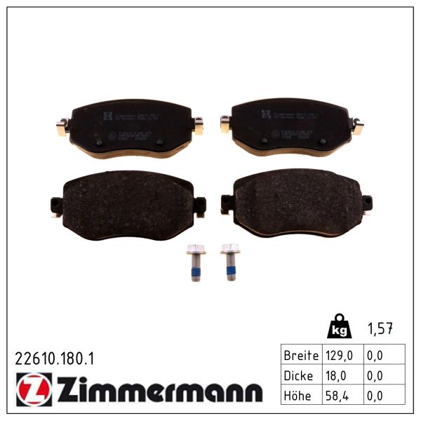 ZIMMERMANN Bremseklodser 226101801 foraksel for RENAULT