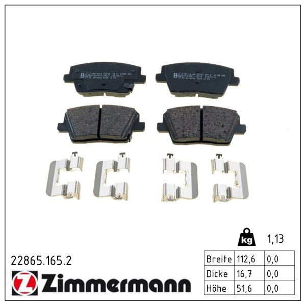 ZIMMERMANN Bremseklodser 228651652 bagaksel for HYUNDAI